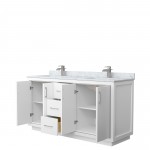 Icon 66" Double Vanity in White, Top, Square Sinks, Brushed Nickel Trim