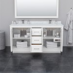 Icon 66" Double Vanity in White, Top, Square Sinks, Brushed Nickel Trim