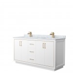Icon 66" Double Vanity in White, Top, Square Sinks, Satin Bronze Trim