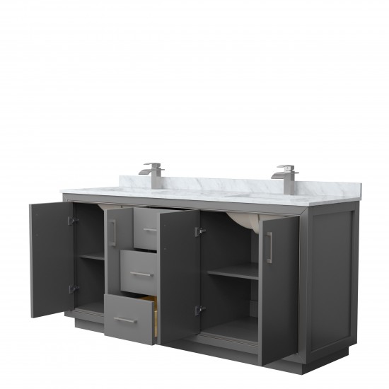 Icon 72" Double Vanity in Dark Gray, Top, Square Sinks, Brushed Nickel Trim