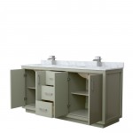 Icon 72" Double Vanity in Light Green, Top, Square Sinks, Brushed Nickel Trim