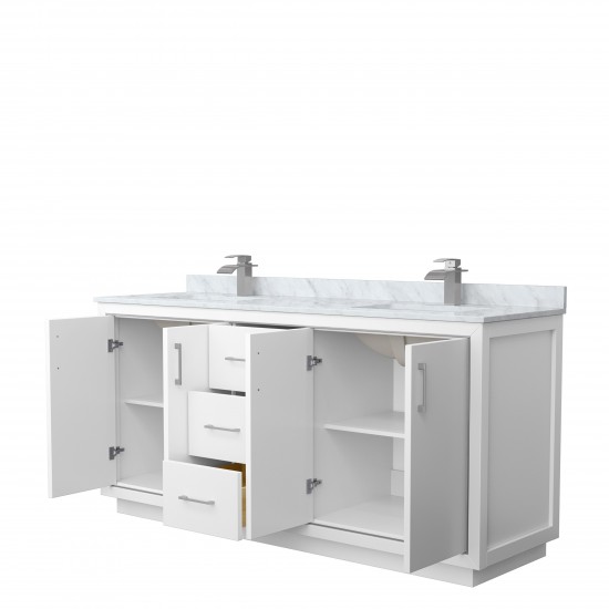 Icon 72" Double Vanity in White, Top, Square Sinks, Brushed Nickel Trim