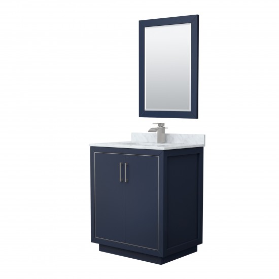 Icon 30" Single Vanity in Dark Blue, Top, Square Brushed Nickel Trim, 24" Mirror