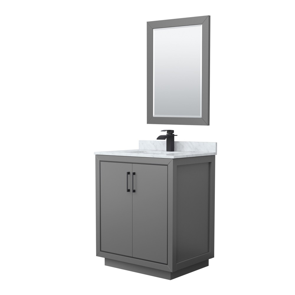 Icon 30" Single Vanity in Dark Gray, Top, Square Matte Black Trim, 24" Mirror