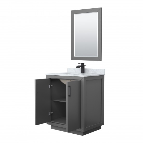 Icon 30" Single Vanity in Dark Gray, Top, Square Matte Black Trim, 24" Mirror