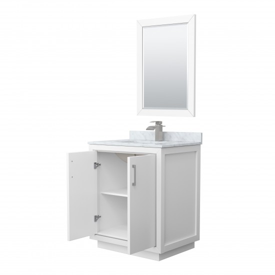 Icon 30" Single Vanity in White, Top, Square Brushed Nickel Trim, 24" Mirror