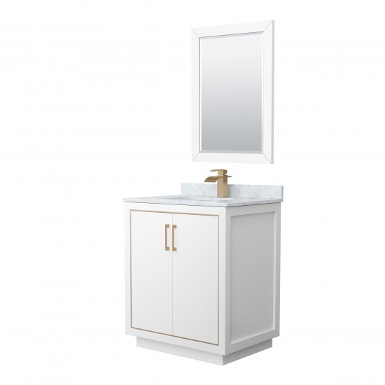 Icon 30" Single Vanity in White, Top, Square Sink, Satin Bronze Trim, 24" Mirror