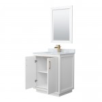 Icon 30" Single Vanity in White, Top, Square Sink, Satin Bronze Trim, 24" Mirror