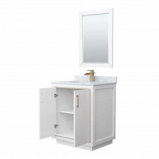 Icon 30" Single Vanity in White, Top, Square Sink, Satin Bronze Trim, 24" Mirror