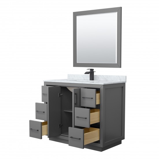 Icon 42" Single Vanity in Dark Gray, Top, Square Matte Black Trim, 34" Mirror