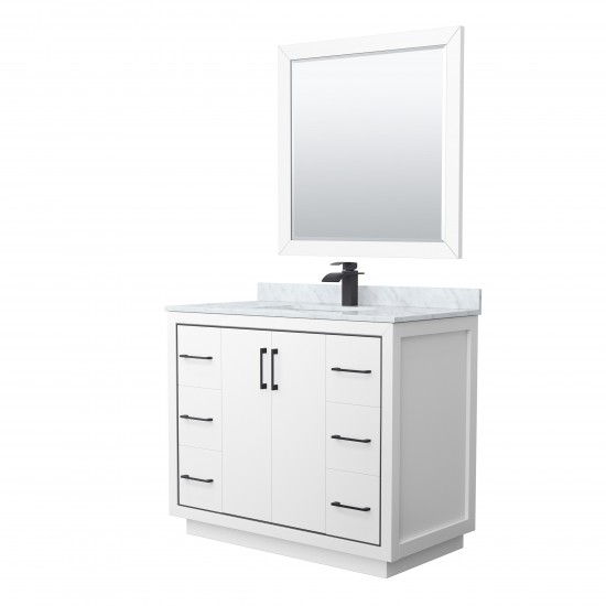 Icon 42" Single Vanity in White, Top, Square Sink, Matte Black Trim, 34" Mirror