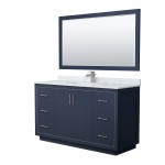 Icon 60" Single Vanity in Dark Blue, Top, Square Brushed Nickel Trim, 58" Mirror