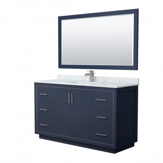 Icon 60" Single Vanity in Dark Blue, Top, Square Brushed Nickel Trim, 58" Mirror