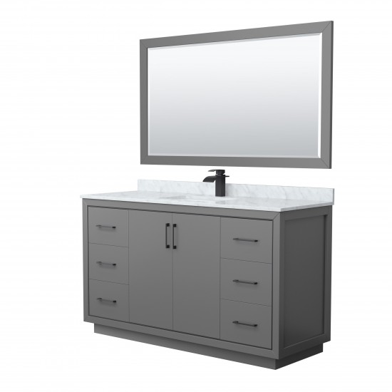 Icon 60" Single Vanity in Dark Gray, Top, Square Matte Black Trim, 58" Mirror