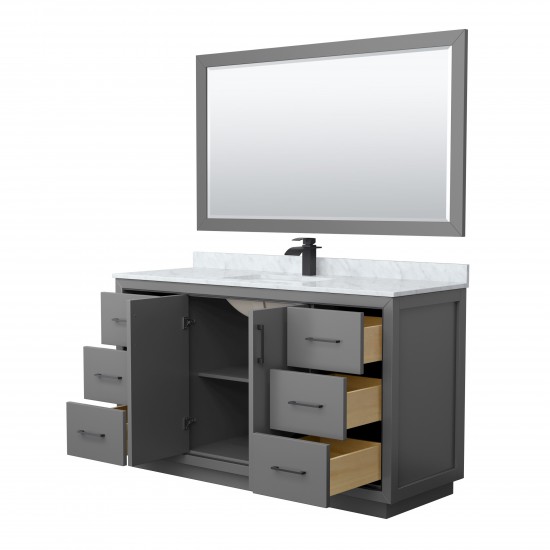 Icon 60" Single Vanity in Dark Gray, Top, Square Matte Black Trim, 58" Mirror