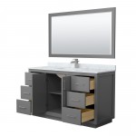 Icon 60" Single Vanity in Dark Gray, Top, Square Brushed Nickel Trim, 58" Mirror