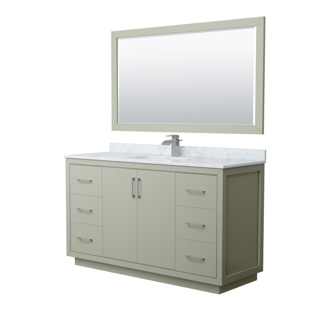 Icon 60" Single Vanity in Light Green, Top, Nickel Trim, 58" Mirror