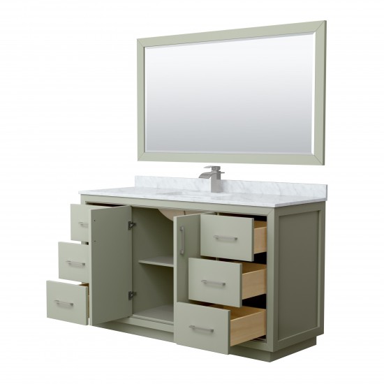 Icon 60" Single Vanity in Light Green, Top, Nickel Trim, 58" Mirror