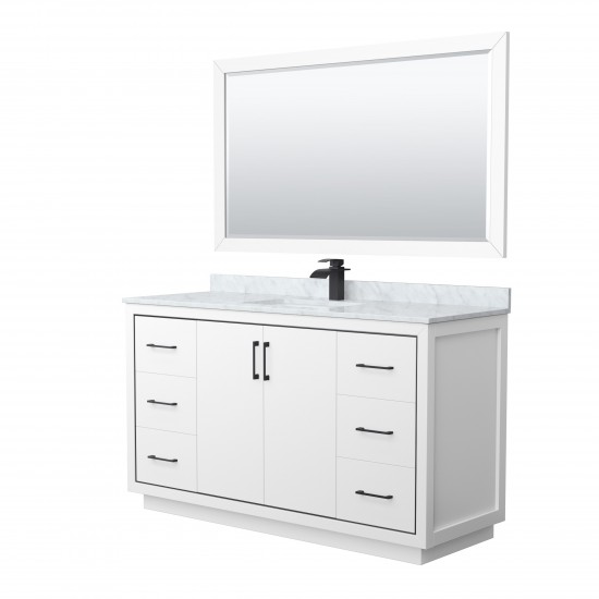 Icon 60" Single Vanity in White, Top, Square Sink, Matte Black Trim, 58" Mirror