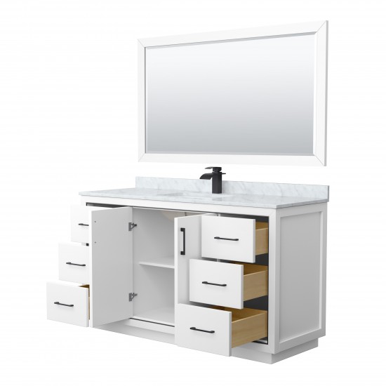 Icon 60" Single Vanity in White, Top, Square Sink, Matte Black Trim, 58" Mirror