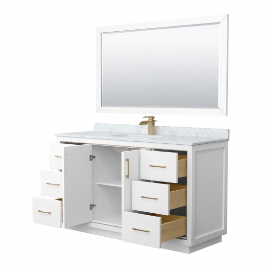 Icon 60" Single Vanity in White, Top, Square Sink, Satin Bronze Trim, 58" Mirror