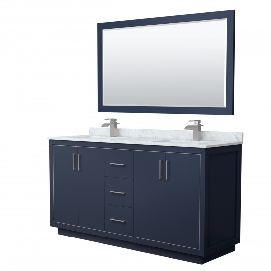 Icon 66" Double Vanity in Dark Blue, Top, Square Brushed Nickel Trim, 58" Mirror