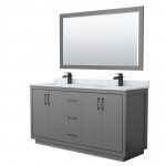 Icon 66" Double Vanity in Dark Gray, Top, Square Matte Black Trim, 58" Mirror