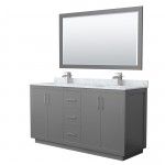 Icon 66" Double Vanity in Dark Gray, Top, Square Brushed Nickel Trim, 58" Mirror