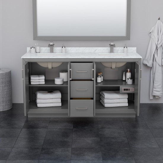 Icon 66" Double Vanity in Dark Gray, Top, Square Brushed Nickel Trim, 58" Mirror