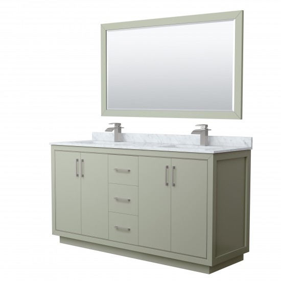 Icon 66" Double Vanity in Light Green, Top, Nickel Trim, 58" Mirror