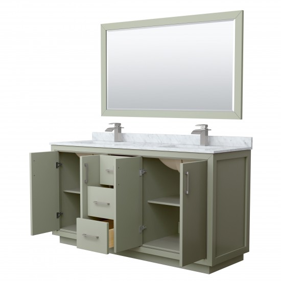 Icon 66" Double Vanity in Light Green, Top, Nickel Trim, 58" Mirror