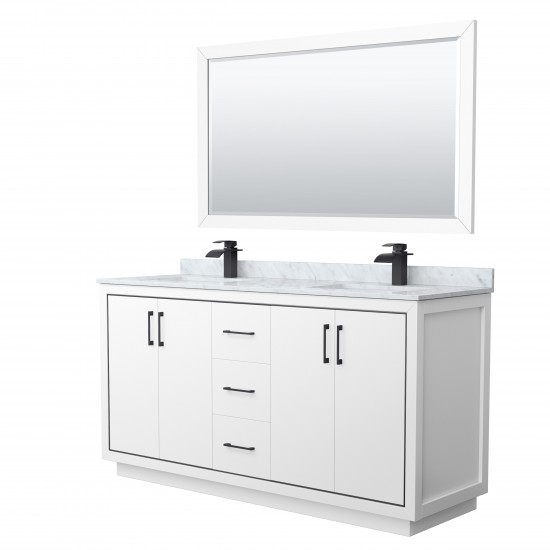 Icon 66" Double Vanity in White, Top, Square Sinks, Matte Black Trim, 58" Mirror