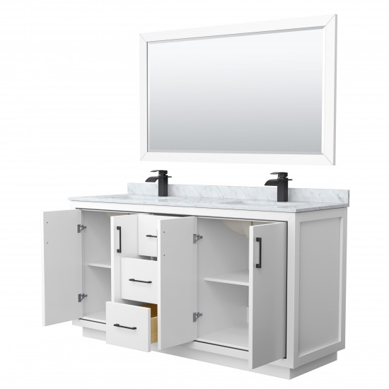 Icon 66" Double Vanity in White, Top, Square Sinks, Matte Black Trim, 58" Mirror