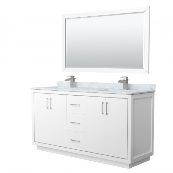 Icon 66" Double Vanity in White, Top, Square Brushed Nickel Trim, 58" Mirror