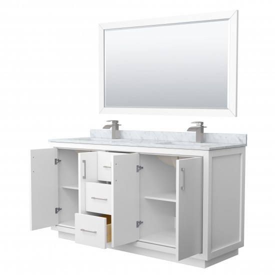 Icon 66" Double Vanity in White, Top, Square Brushed Nickel Trim, 58" Mirror