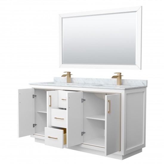 Icon 66" Double Vanity in White, Top, Square Satin Bronze Trim, 58" Mirror