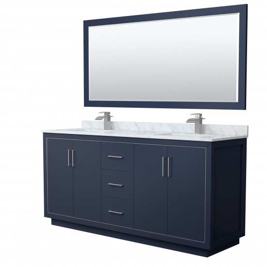 Icon 72" Double Vanity in Dark Blue, Top, Square Brushed Nickel Trim, 70" Mirror