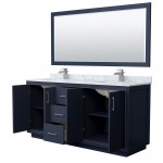 Icon 72" Double Vanity in Dark Blue, Top, Square Brushed Nickel Trim, 70" Mirror