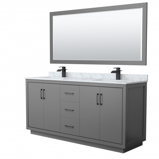 Icon 72" Double Vanity in Dark Gray, Top, Square Matte Black Trim, 70" Mirror