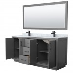 Icon 72" Double Vanity in Dark Gray, Top, Square Matte Black Trim, 70" Mirror