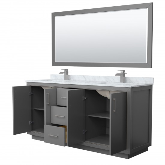 Icon 72" Double Vanity in Dark Gray, Top, Square Brushed Nickel Trim, 70" Mirror