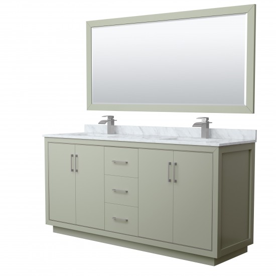 Icon 72" Double Vanity in Light Green, Top, Nickel Trim, 70" Mirror