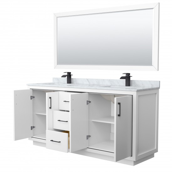 Icon 72" Double Vanity in White, Top, Square Sinks, Matte Black Trim, 70" Mirror