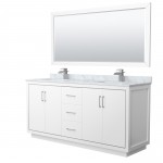 Icon 72" Double Vanity in White, Top, Square Brushed Nickel Trim, 70" Mirror