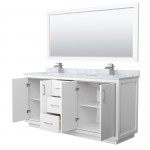 Icon 72" Double Vanity in White, Top, Square Brushed Nickel Trim, 70" Mirror