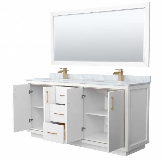 Icon 72" Double Vanity in White, Top, Square Satin Bronze Trim, 70" Mirror