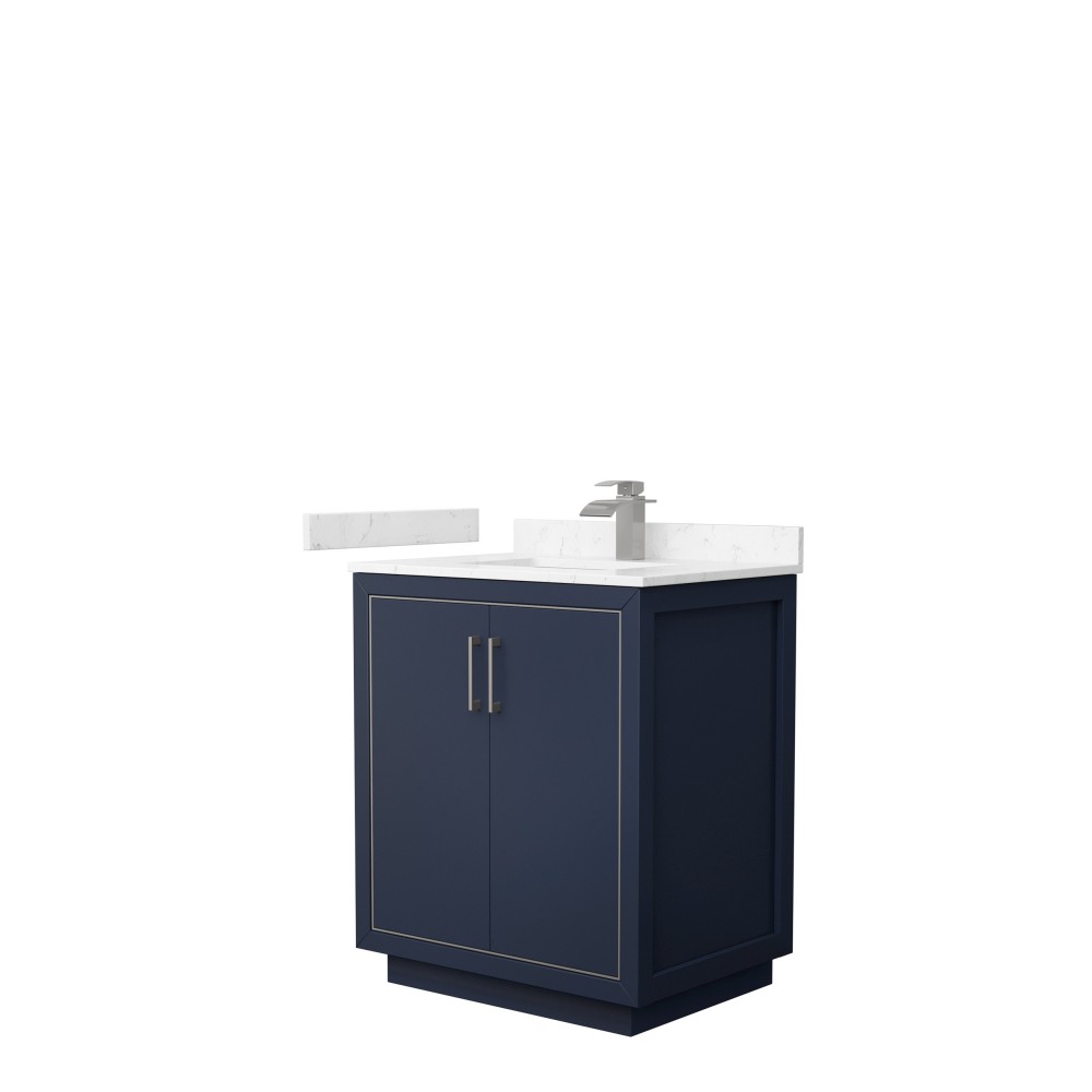 Icon 30" Single Vanity in Dark Blue, Carrara Cultured Marble Top, Nickel Trim