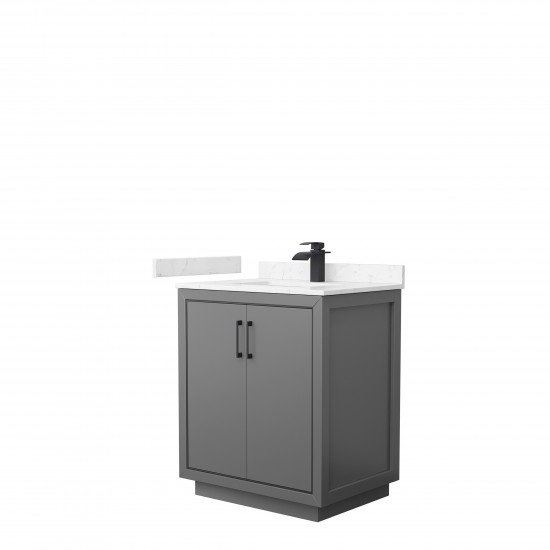 Icon 30" Single Vanity in Dark Gray, Carrara Cultured Marble Top, Black Trim