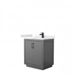 Icon 30" Single Vanity in Dark Gray, White Cultured Marble Top, Black Trim