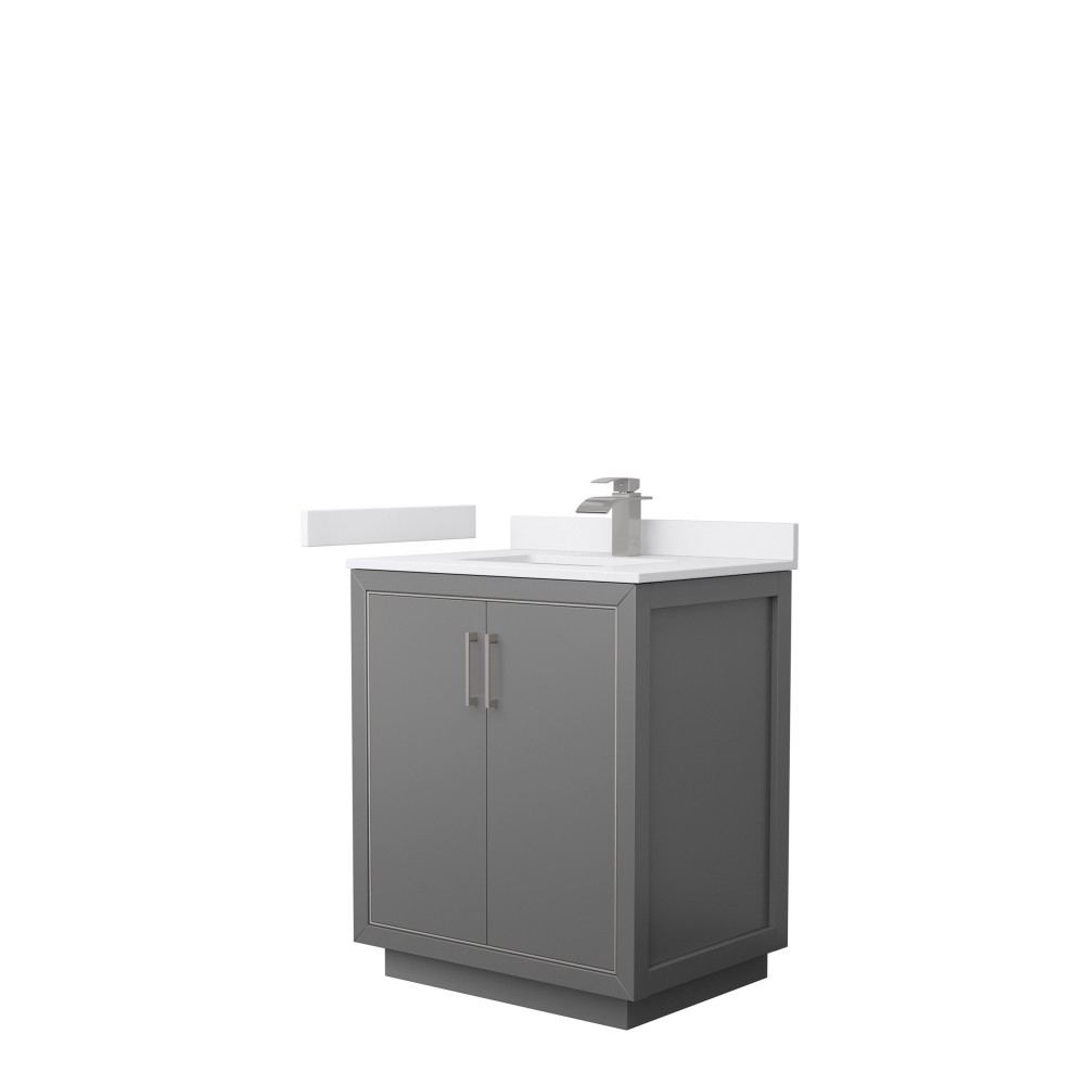 Icon 30" Single Vanity in Dark Gray, White Cultured Marble Top, Nickel Trim